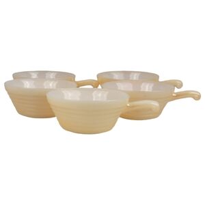 Fire King Oven Ware Peach Lusterware Handled Soup Bowls Set of 5
